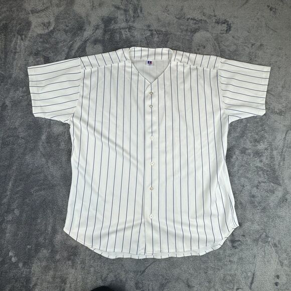 Russell Athletic Baseball Jersey Mens 2XL 52 Pinstripe Made USA Button Up Shirt - Picture 1 of 7